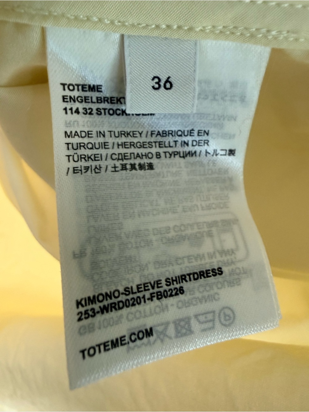 TOTEME Kimono Sleeve Cotton Poplin Shirtdress Open Yellow Size EU 36 US 4 NWT - Picture 4 of 7